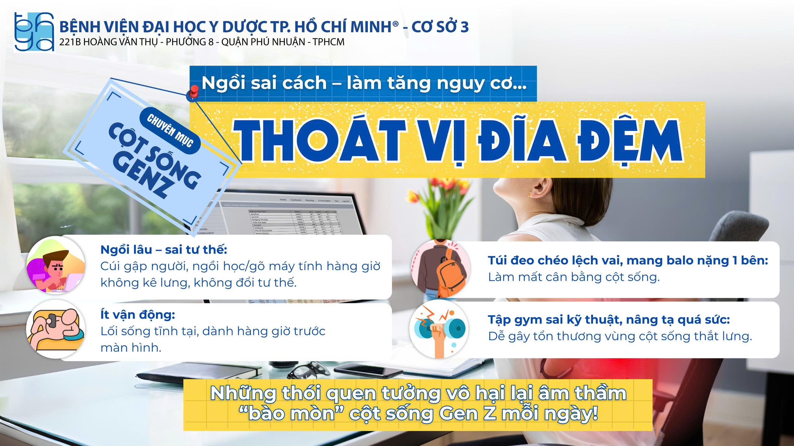 Cột sống GenZ: “Ngồi sai cách – làm tăng nguy cơ thoát vị đĩa đệm”
